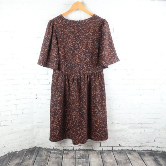 ANN TAYLOR FACTORY BLUE & ORANGE PRINT BUTTERFLY SLEEVE V NECK DRESS SIZE 4 - Picture 7 of 8